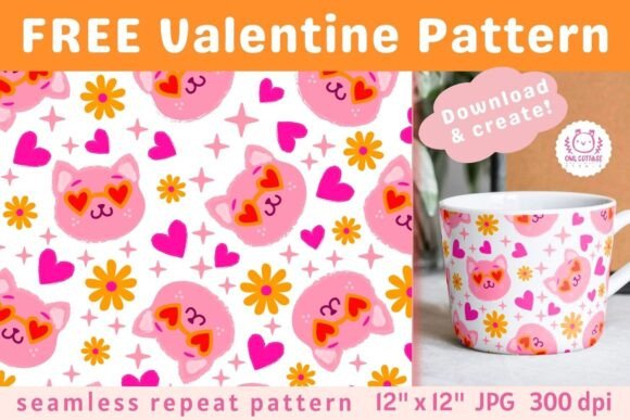 Download FREE Valentine Cats Seamless Pattern - Seamless pattern Collection