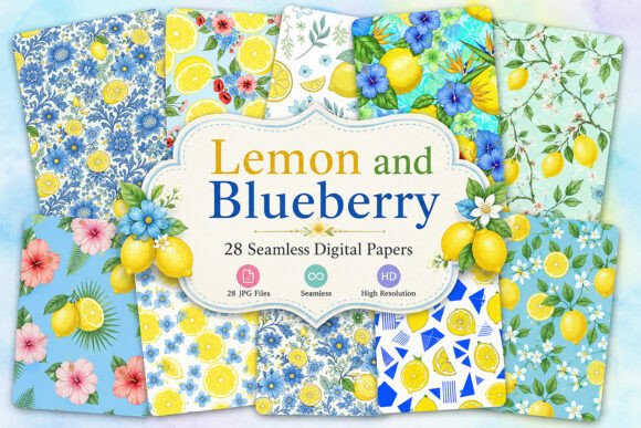 Download Lemon and Blueberry Seamless Patterns - Seamless pattern Collection