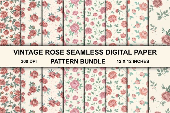Download Vintage Rose Seamless Pattern Bundle - Seamless pattern Collection
