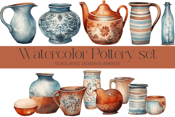 Download Watercolor Pottery Clip Art, Set 1 - Pottery Collection