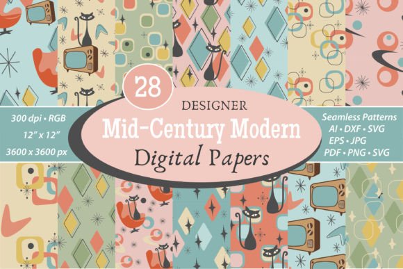 Download Mid Century Modern Seamless Patterns SVG - Seamless pattern Collection