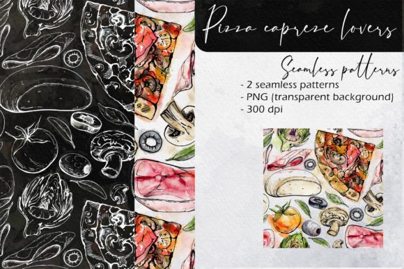 Download Pizza Caprese Lovers: Seamless Patterns - Seamless pattern Collection