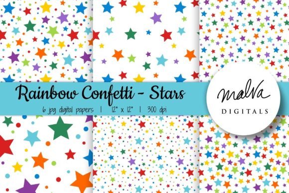 Download Rainbow Confetti Stars Seamless Patterns - Seamless pattern Collection
