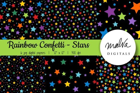 Download Rainbow Confetti Stars Seamless Patterns - Seamless pattern Collection