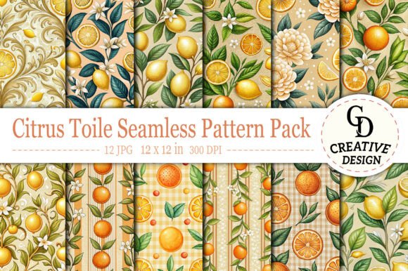 Download Citrus Toile Seamless Pattern Pack - Seamless pattern Collection