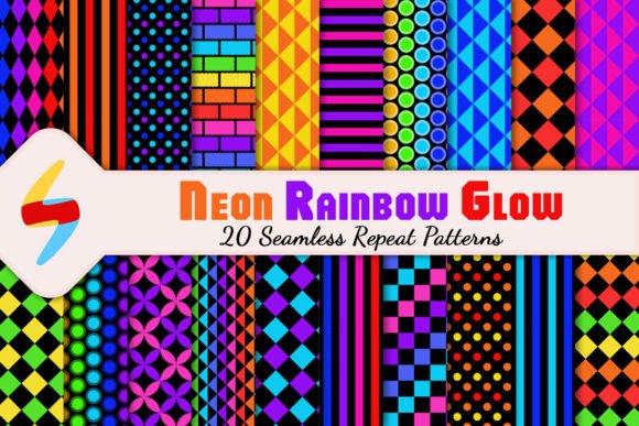 Download Neon Rainbow Glow 20 Seamless Patterns - Seamless pattern Collection