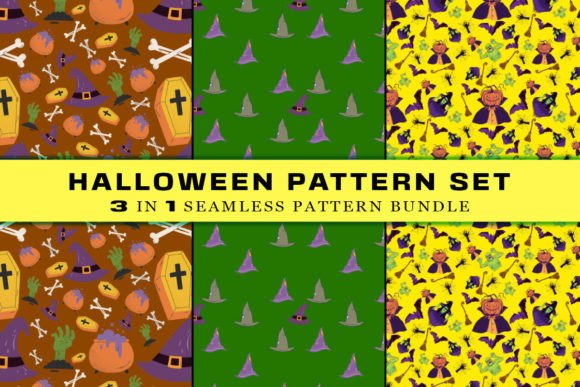 Download Happy Halloween Seamless Pattern Set - Seamless pattern Collection