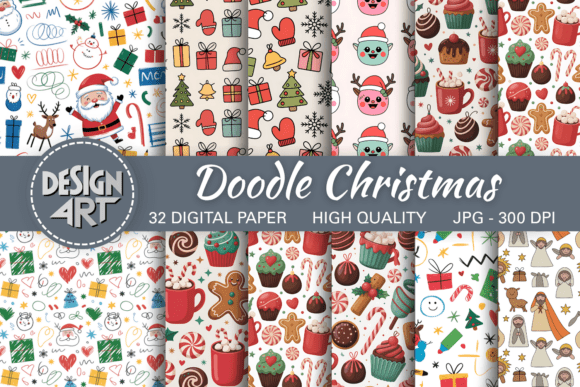 Download Doodle Christmas Seamless Patterns - Seamless pattern Collection
