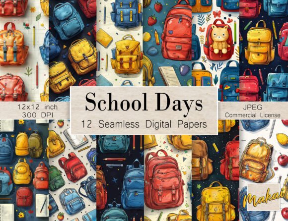 Download 12 Seamless Patterns School Backpacks - Seamless pattern Collection