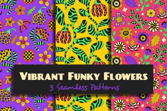 Download Vibrant Funky Flowers Seamless Patterns - Seamless pattern Collection